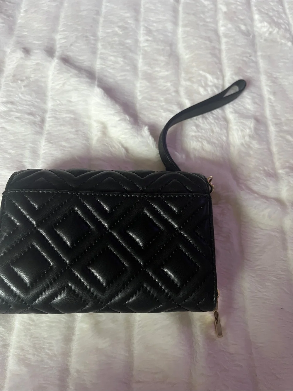 Tory Burch Black Quilted Leather Wristlet Clutch with Logo